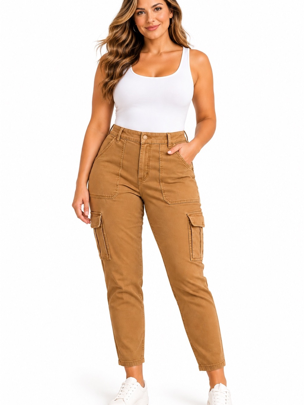 SPANX Stretch Twill Ankle Cargo Pants 1X Tall Honeyglow Tan 20311R